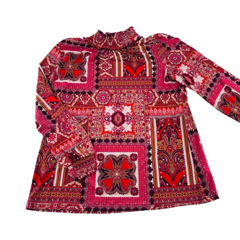 Susan Graver Womens XL Patchwork‎ Print Long Sleeve Top